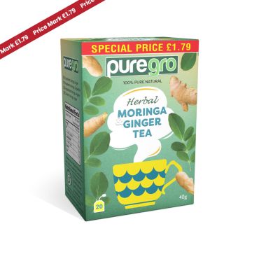 Puregro Moringa & Ginger Tea 40g PM £1.79 (20 Tea Bags) (Box of 6)