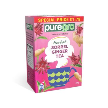 Puregro Sorrel & Ginger Tea 40g PM £1.79 (20 Tea Bags) (Box of 6)