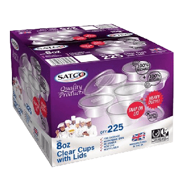 Satco Microwave 8oz Round Plastic Containers & Lids (Box of 225)