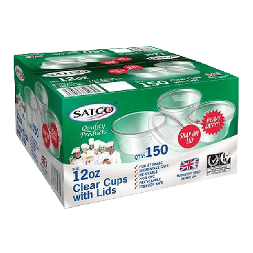 Satco Microwave 12oz Round Plastic Containers & Lids (Box of 150)