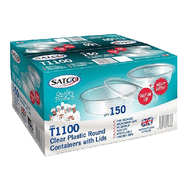 Satco Microwave T1100 Round Plastic Containers & Lids (Box of 150)