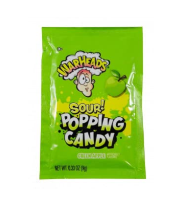 Warheads Popping Candy Pouch Sour Green Apple 9g (0.33oz) (Box of 20) BBE 5 DEC 2024