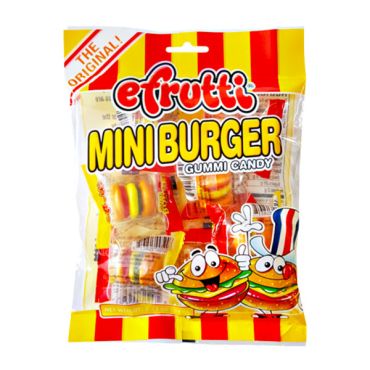 Efrutti Gummi Classic Mini Burger Peg Bag 63g (2.2oz) (Box of 12)