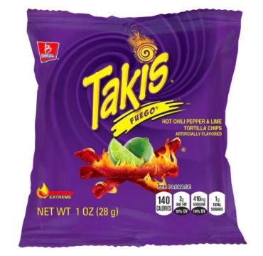 Takis Fuego Corn Chips 28g (1oz) (Box of 46) BBE 03 JAN 2024