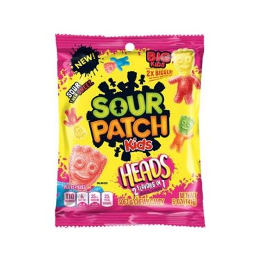 Sour Patch Kids Big Heads Soft & Chewy Candy 141g (5oz) (Box of 12) BBE 11 MAY 2024