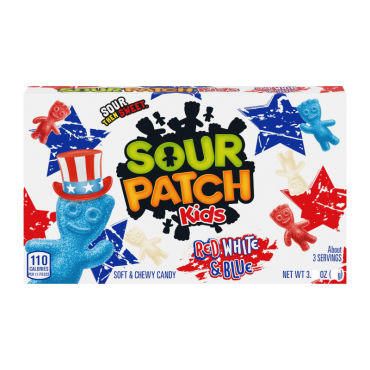 Sour Patch Kids Red, White & Blue Theatre Box 88g (3.1oz) (Box of 12) BBE 2 APR 2025