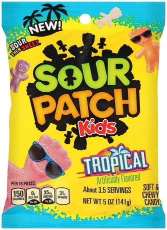 Sour Patch Kids Tropical Soft & Chewy Candy 141g (5oz) (Box of 12) BBE 2 FEB 2024