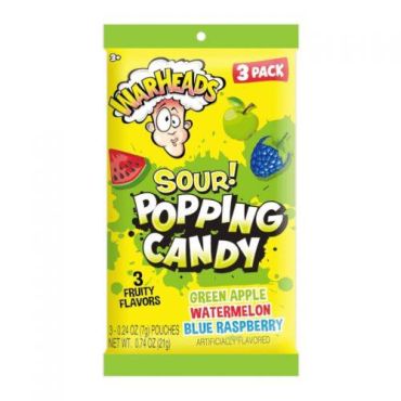 Warheads Sour Popping Candy Peg Bag 3 Pack 24g (0.74oz) (Box of 12) BBE 04 SEP 2024