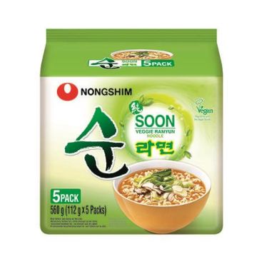 NONGSHIM Veggie Soon Ramyun Noodles 112g - Multipack 5PK (Pack of 8)