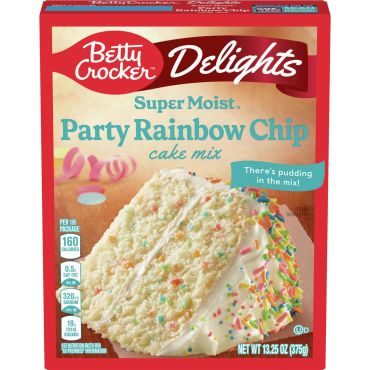 Betty Crocker Delights Super Moist Party Rainbow Cake Mix 376g (13.25oz) (Box of 12) BBE 30 AUG 2024