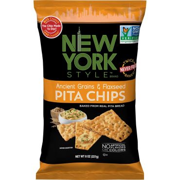 New York Style Ancient Grain & Flax Seed Pita Chips 226g (8oz) (Box of 12)