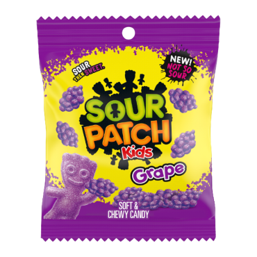 Sour Patch Kids GRAPE  Peg Bag 3.58oz (Box Of 12) ( BBE - 04/02/2023)