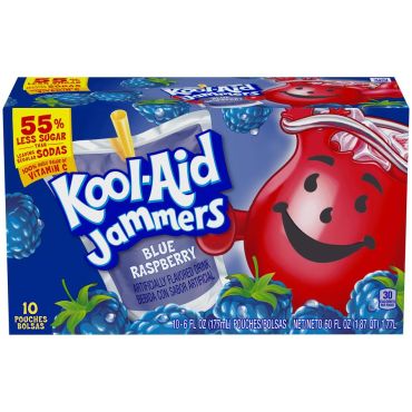 Kool Aid Jammers Blue Raspberry (10 Pouches) 177ml (6 fl. oz) (Box of 4) BBE 16 JAN 2024