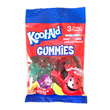 Kool Aid Gummies 3 Fruity Flavors Peg Bag 114g (4oz) (Box of 12) BBE 15 FEB 2024