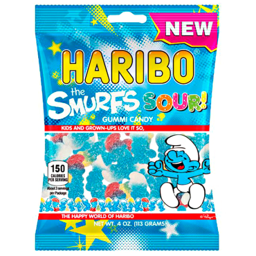 Haribo Sour Smurfs 113g (4oz) (Box of 12) BBE 30 JUL 2024