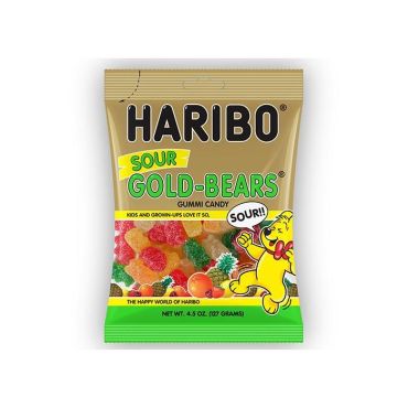 Haribo Sour Gold Bears 128g (4.5oz) (Box of 12) BBE 29 JUN 2024