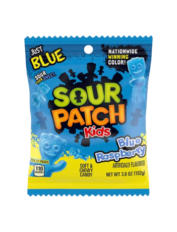 Sour Patch Kids Blue Raspberry Peg Bag 102g (3.6oz) (Box of 12) BBE 26 MAY 2025