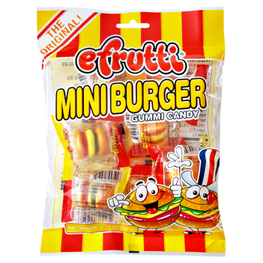 Efrutti Gummi Classic Mini Burger Peg Bag 63g (2.2oz) (Box of 12)