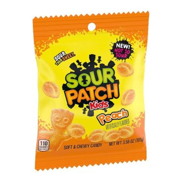 Sour Patch Kids Peach Peg Bag 101g (3.56oz) (Box of 12) BBE 18 JUL 2024