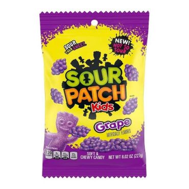 Sour Patch Kids Grape Peg Bag 227g (8.02oz) (Box of 12) - Canadian