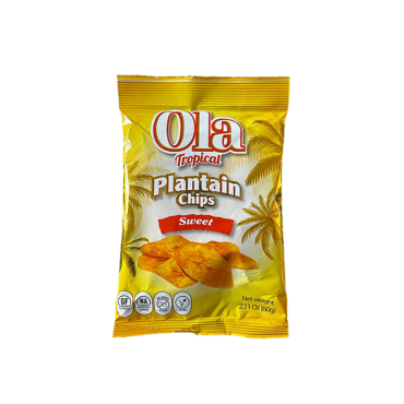 Ola Tropical Sweet Plantain Crisps (Yellow Box) 50g (Box of 24)