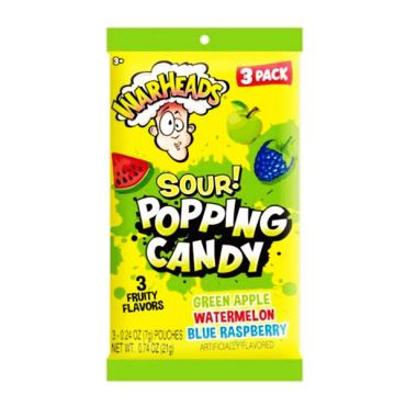 Warheads Sour Popping Candy Peg Bag 3 Pack 24g (0.74oz) (Box of 12)